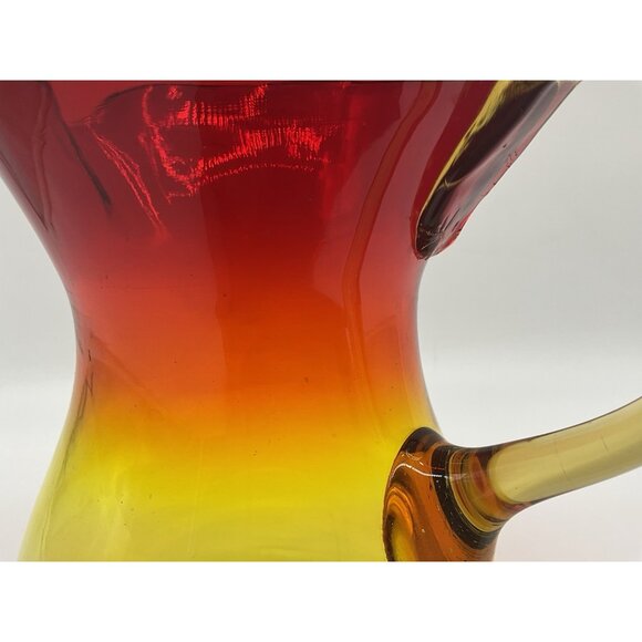 Amberina Hand Blown Art Glass 7 Inch Pitcher with Applied Handle Serve Ware - Picture 8 of 16
